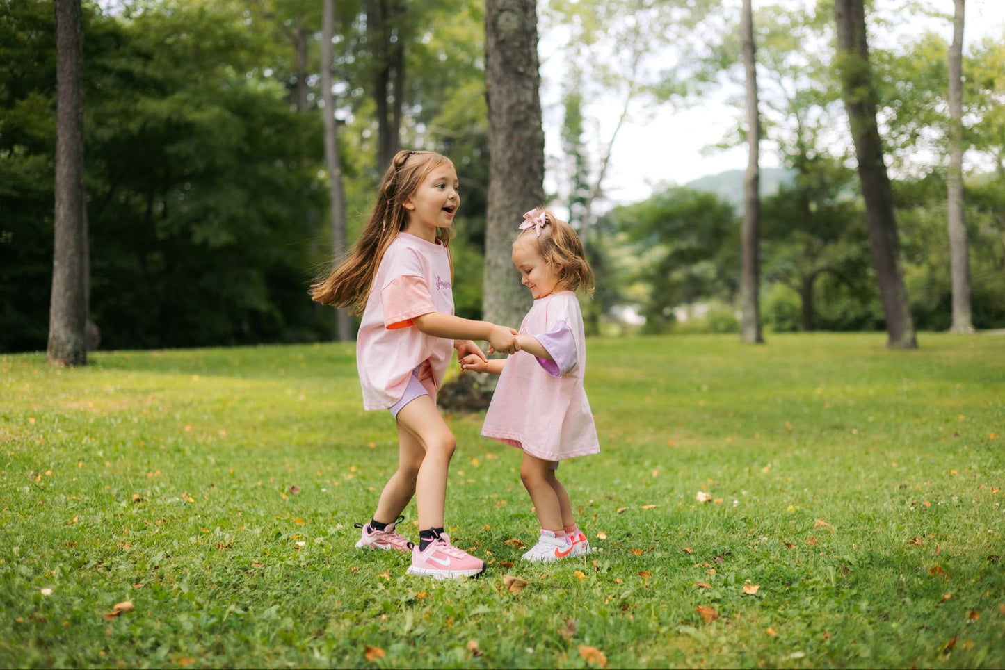 Custom Embroidered Colorblock Tee and Biker Shorts Set - Pink & Purple Set