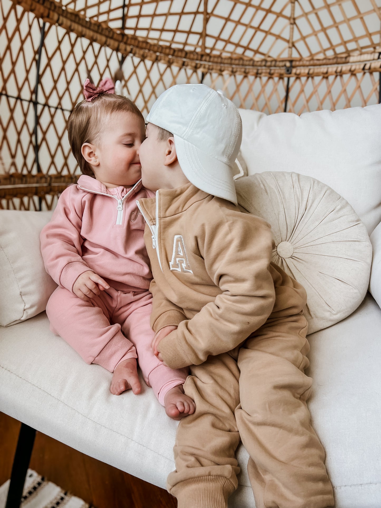 Custom Embroidered Organic Cotton Quarter-Zip Set - Tan