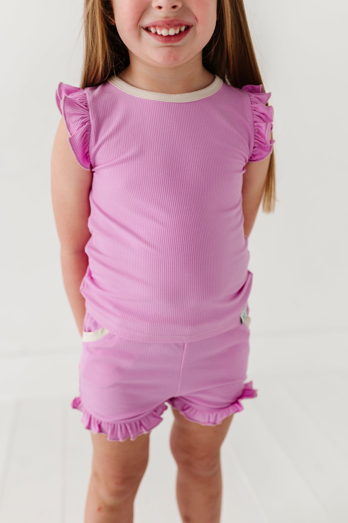 LAVENDER | Ruffle Tee + Shorts RIB SET