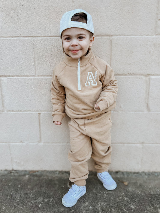 Custom Embroidered Organic Cotton Quarter-Zip Set - Tan