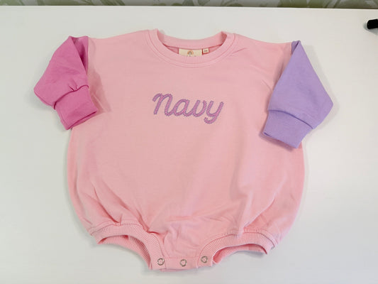 Custom Embroidered Colorblock Sweatshirt Romper