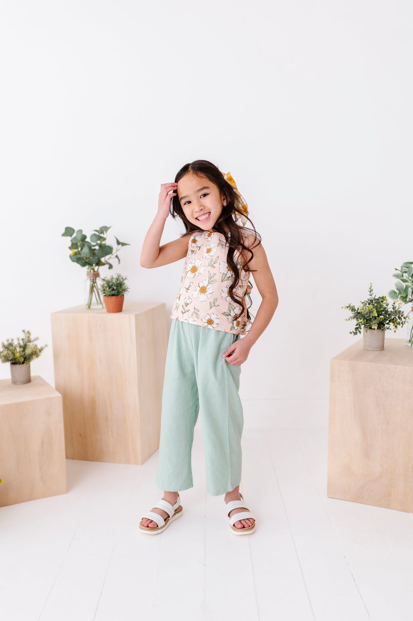 Peachy Peonies | Tie-Back + Crop Pants Set