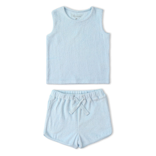 Organic Sleeveless Tee & Shorts Set - Light Blue