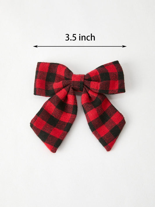 Winter Christmas Plaid Bow Hair Clip