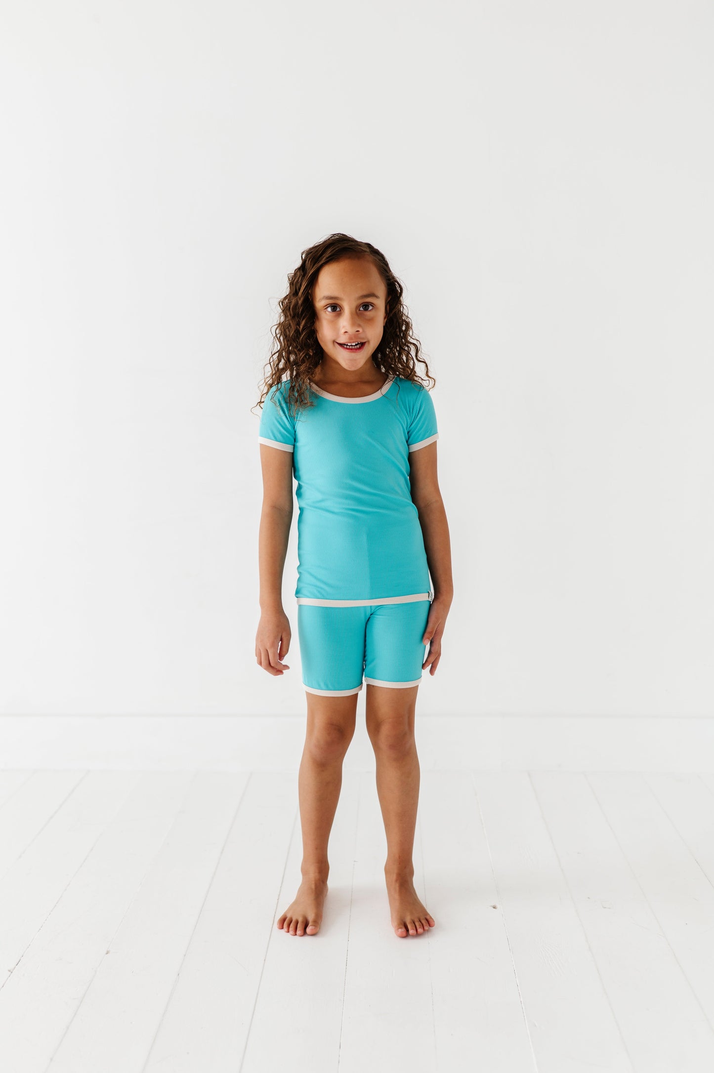 TURQUOISE | Tee + Biker Shorts RIB SET