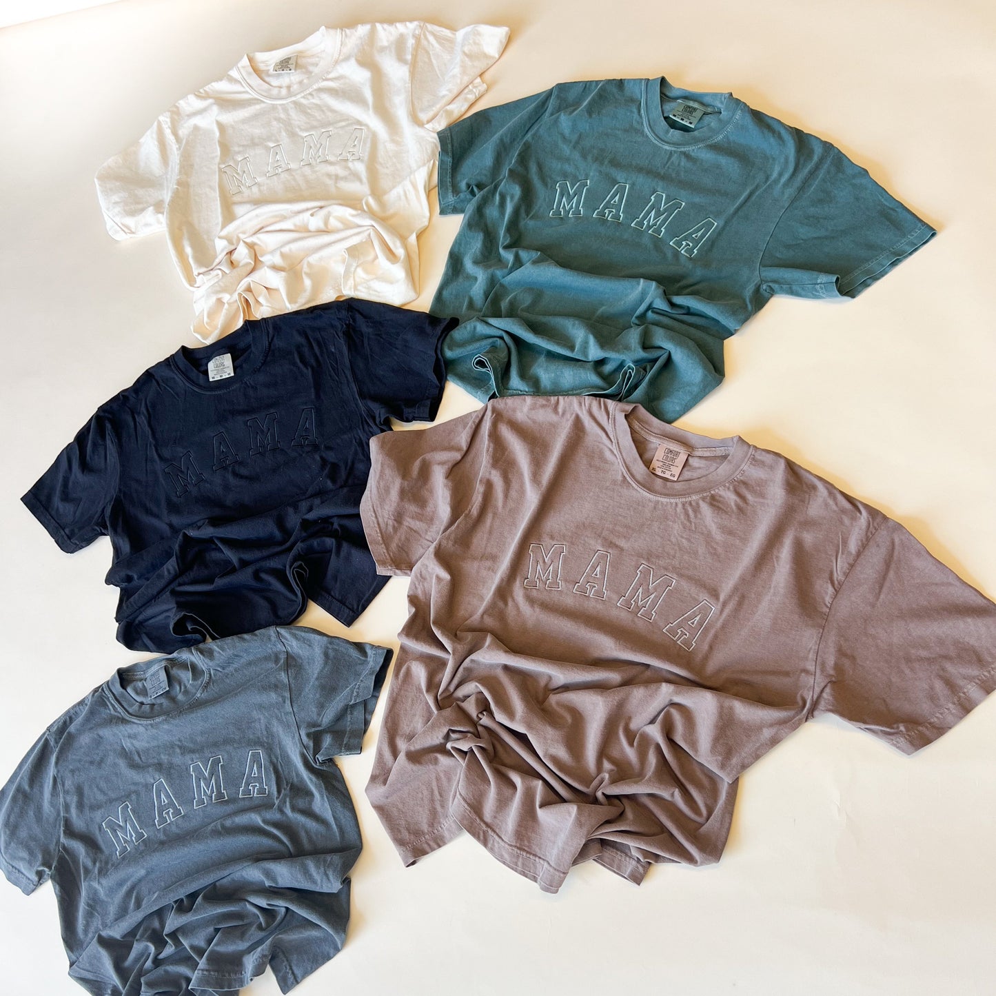 Neutral Mama Tee - Embroidered Varsity Design - Tonal