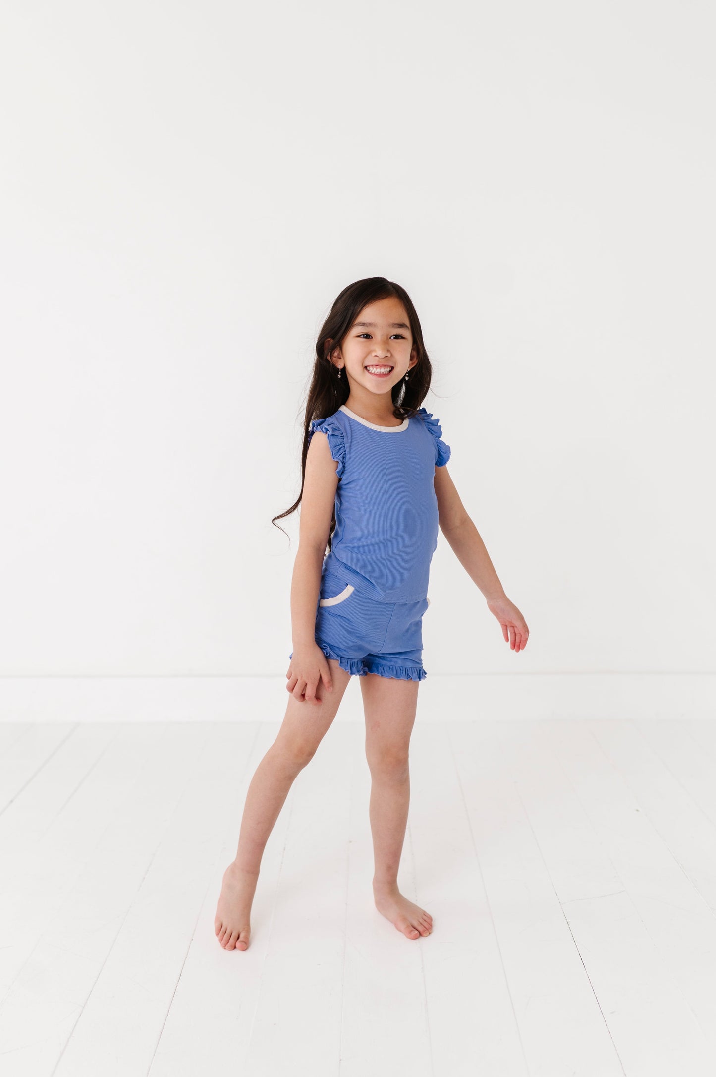 PERIWINKLE | Ruffle Tee + Shorts RIB SET