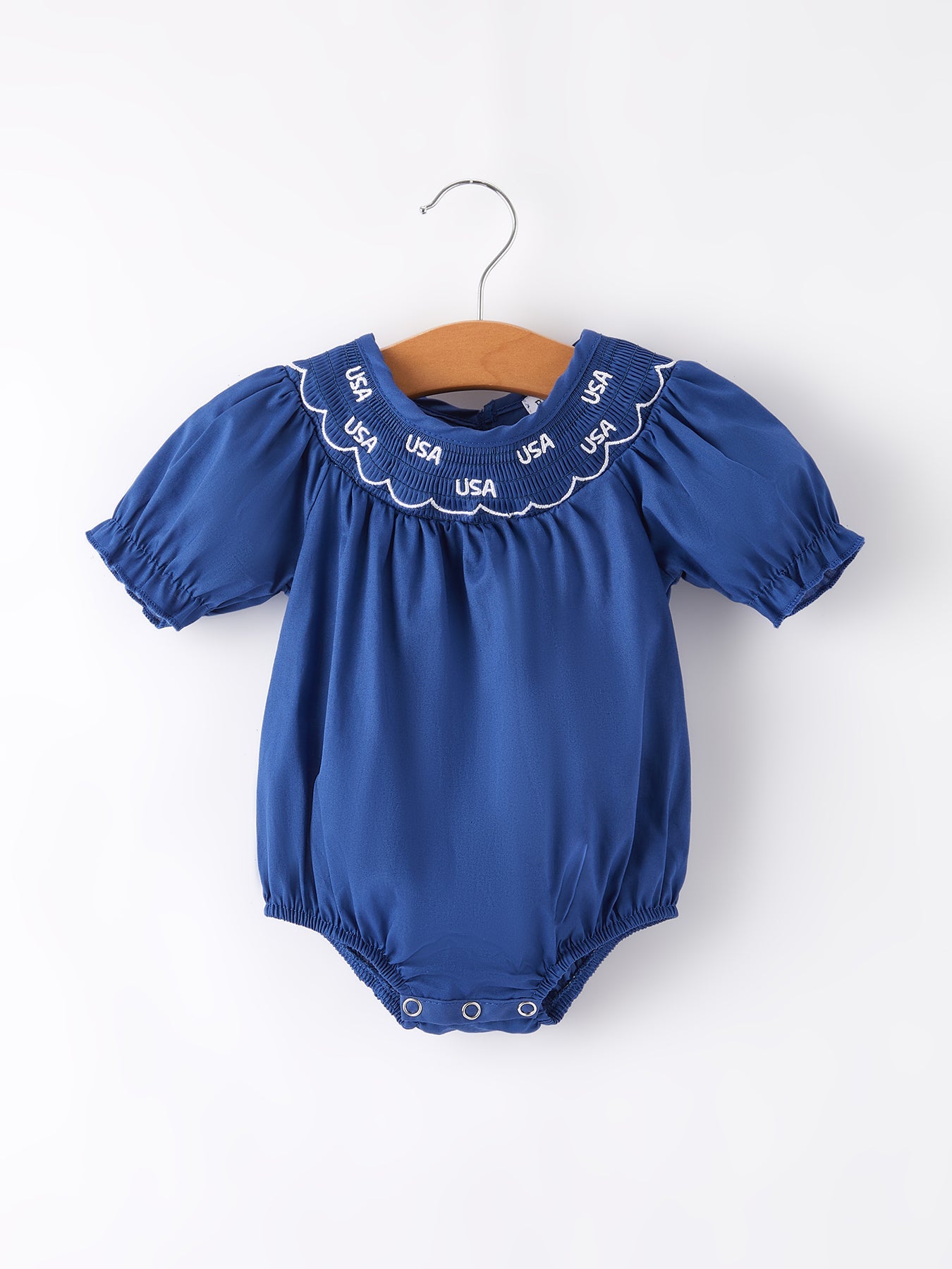 4th of july USA Embroidered Smocking Navy Blue Girls' Romper