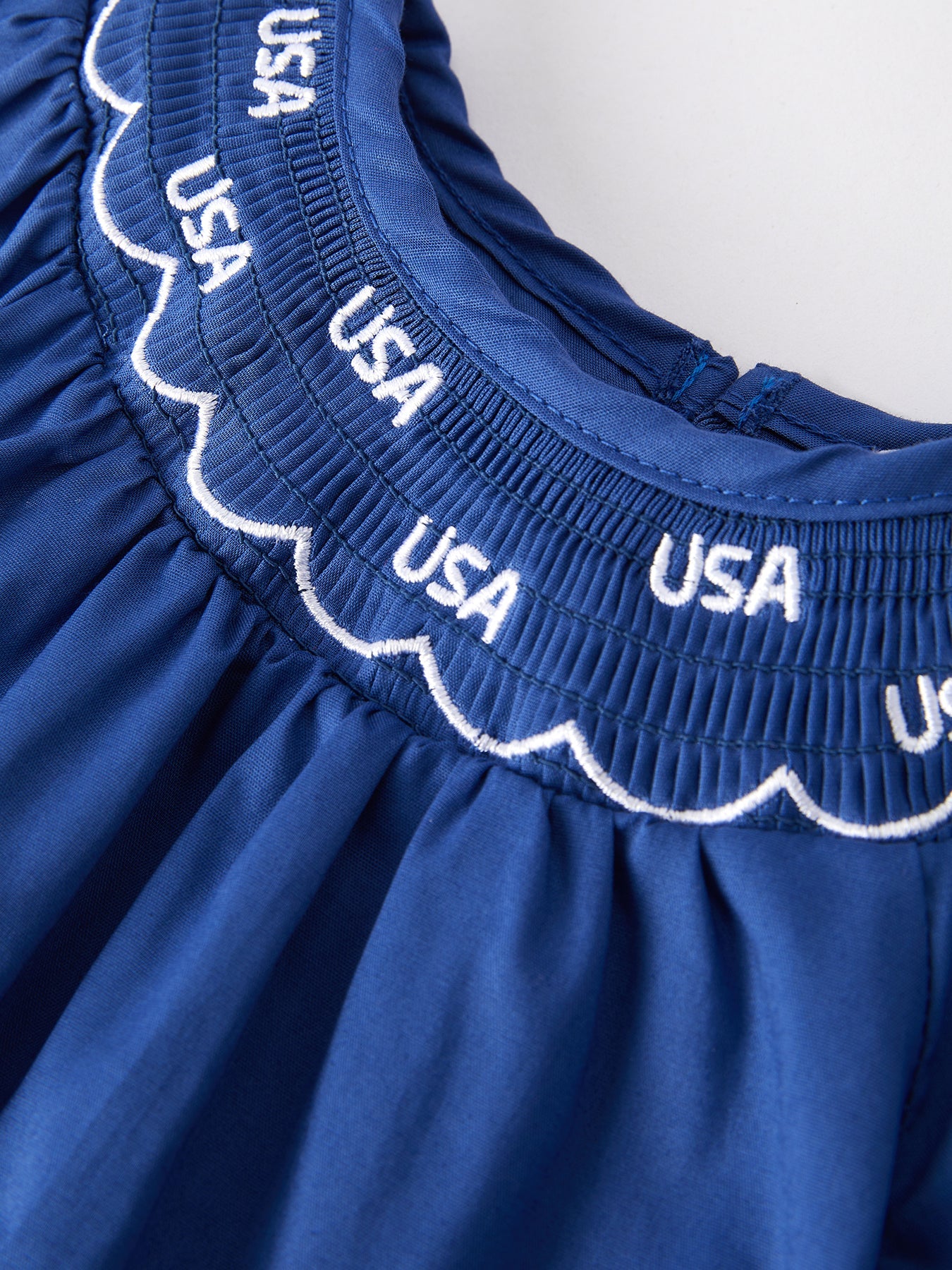 4th of july USA Embroidered Smocking Navy Blue Girls' Romper