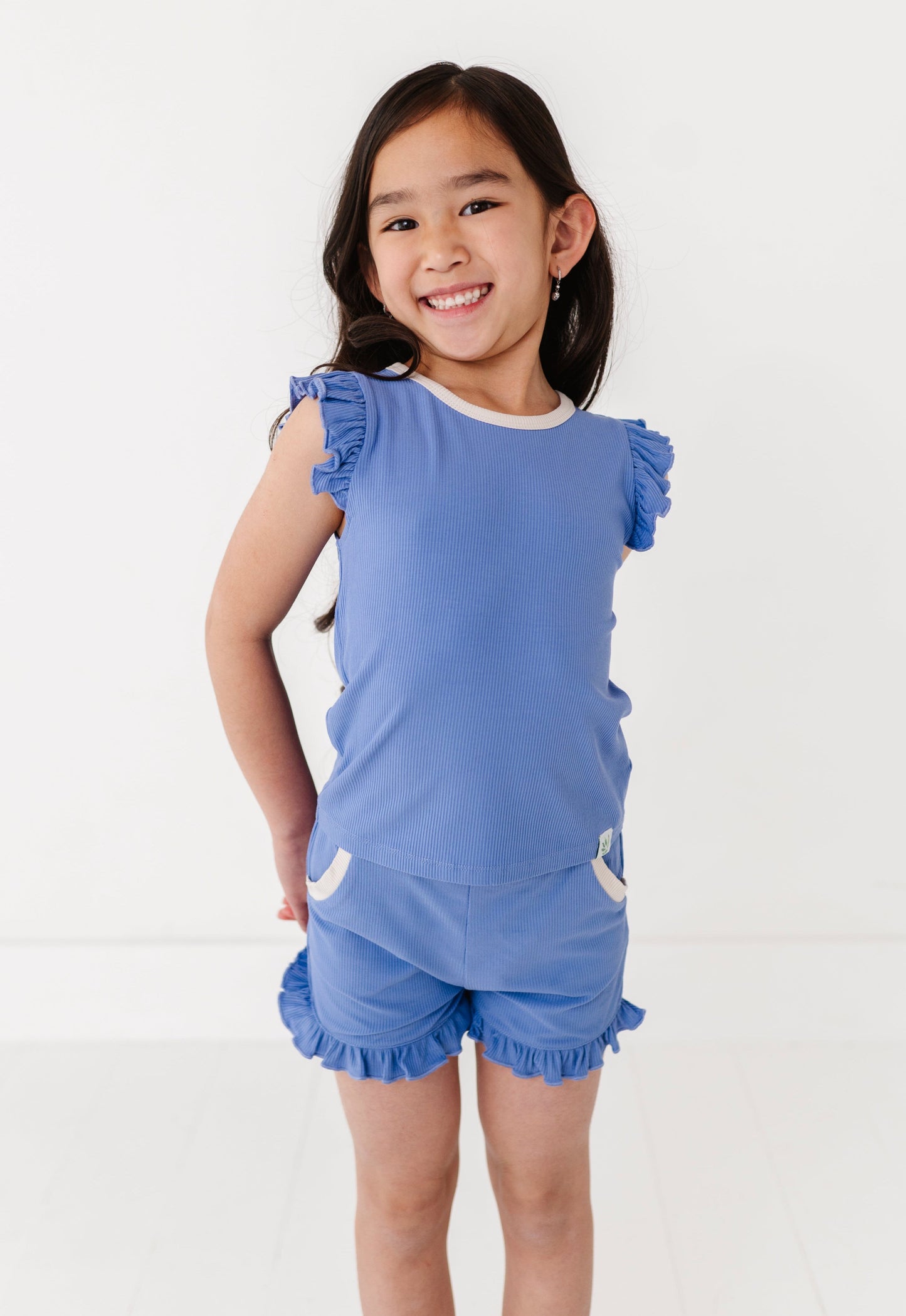 PERIWINKLE | Ruffle Tee + Shorts RIB SET