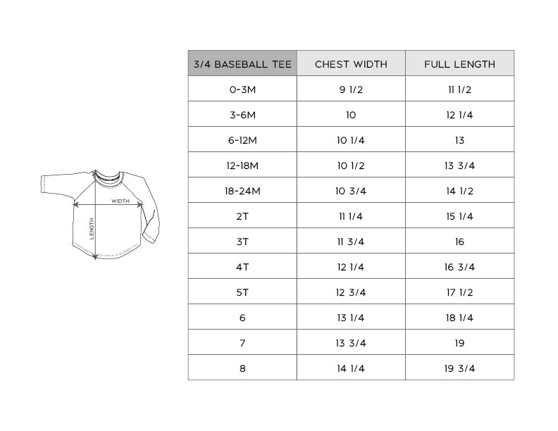 3/4 Sleeve Baseball Tee