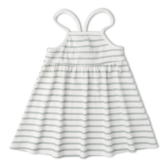 Organic Tie-Back Strap Dress - Fog Stripes