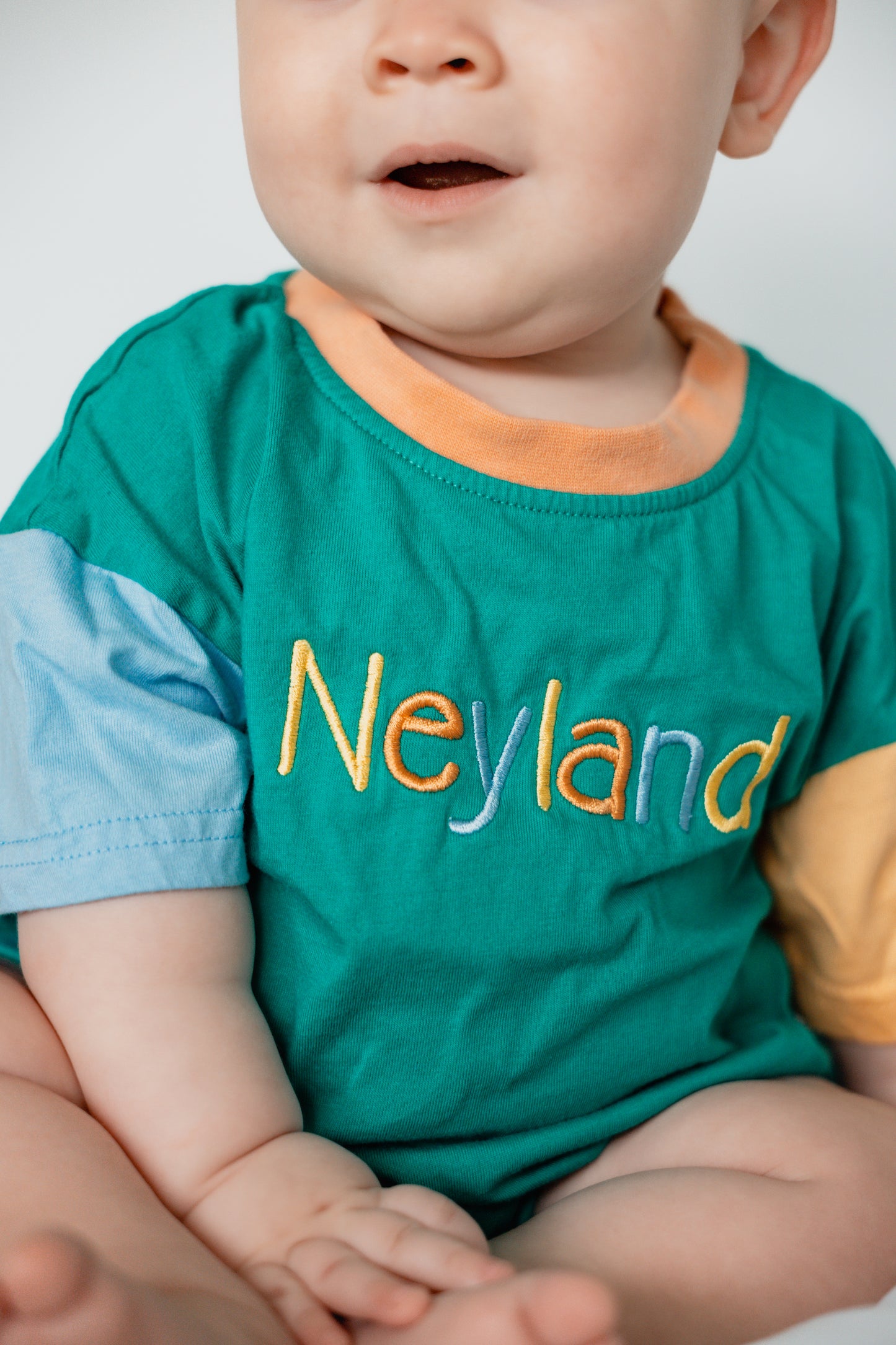 Custom Embroidered Colorblock T-Shirt Romper - Green