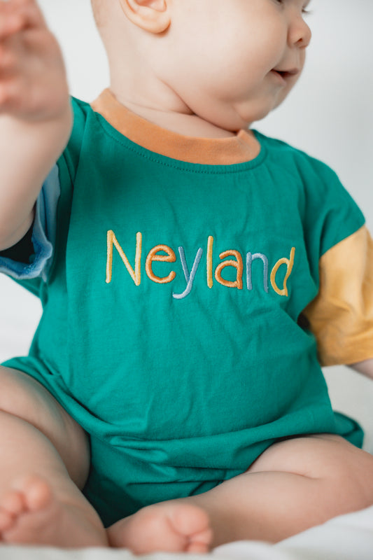 Custom Embroidered Colorblock T-Shirt Romper - Green