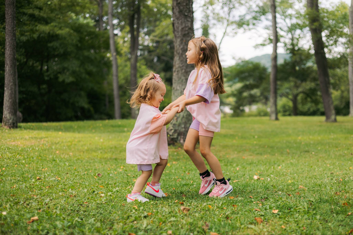 Custom Embroidered Colorblock Tee and Biker Shorts Set - Pink & Purple Set