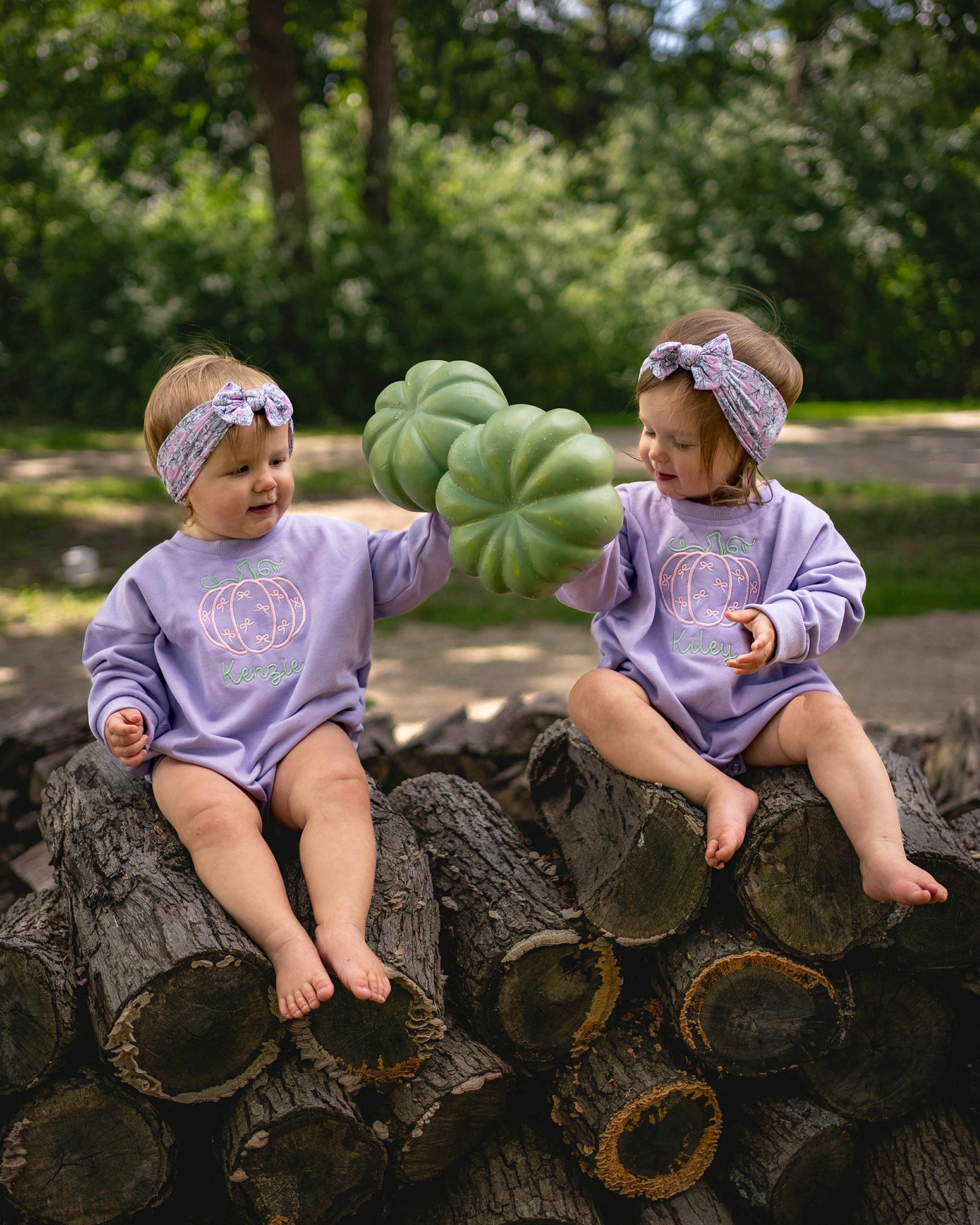 Custom Embroidered Bow Pumpkin Crewneck Sweatshirt or Bubble Romper - Blue or Purple