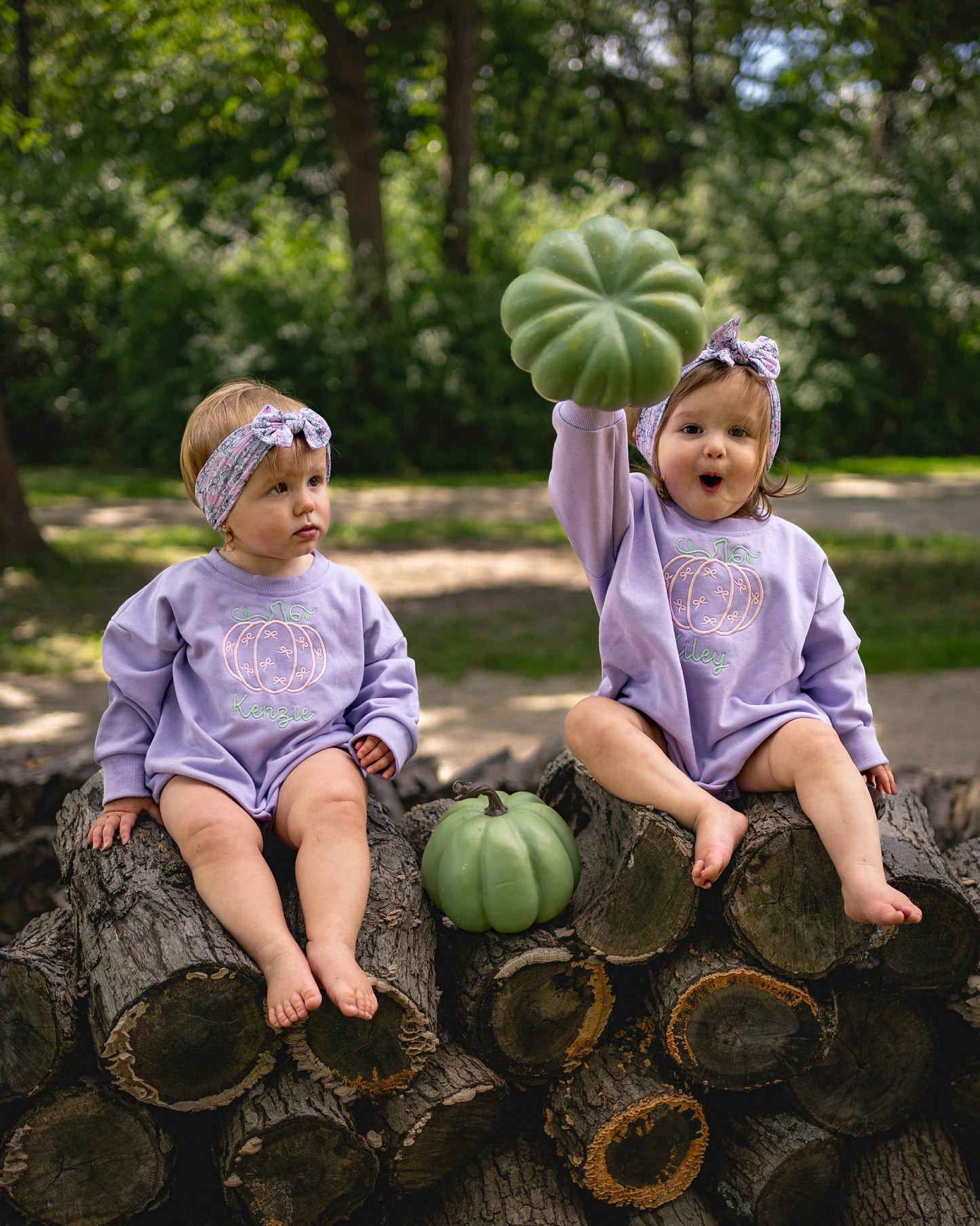 Custom Embroidered Bow Pumpkin Crewneck Sweatshirt or Bubble Romper - Blue or Purple