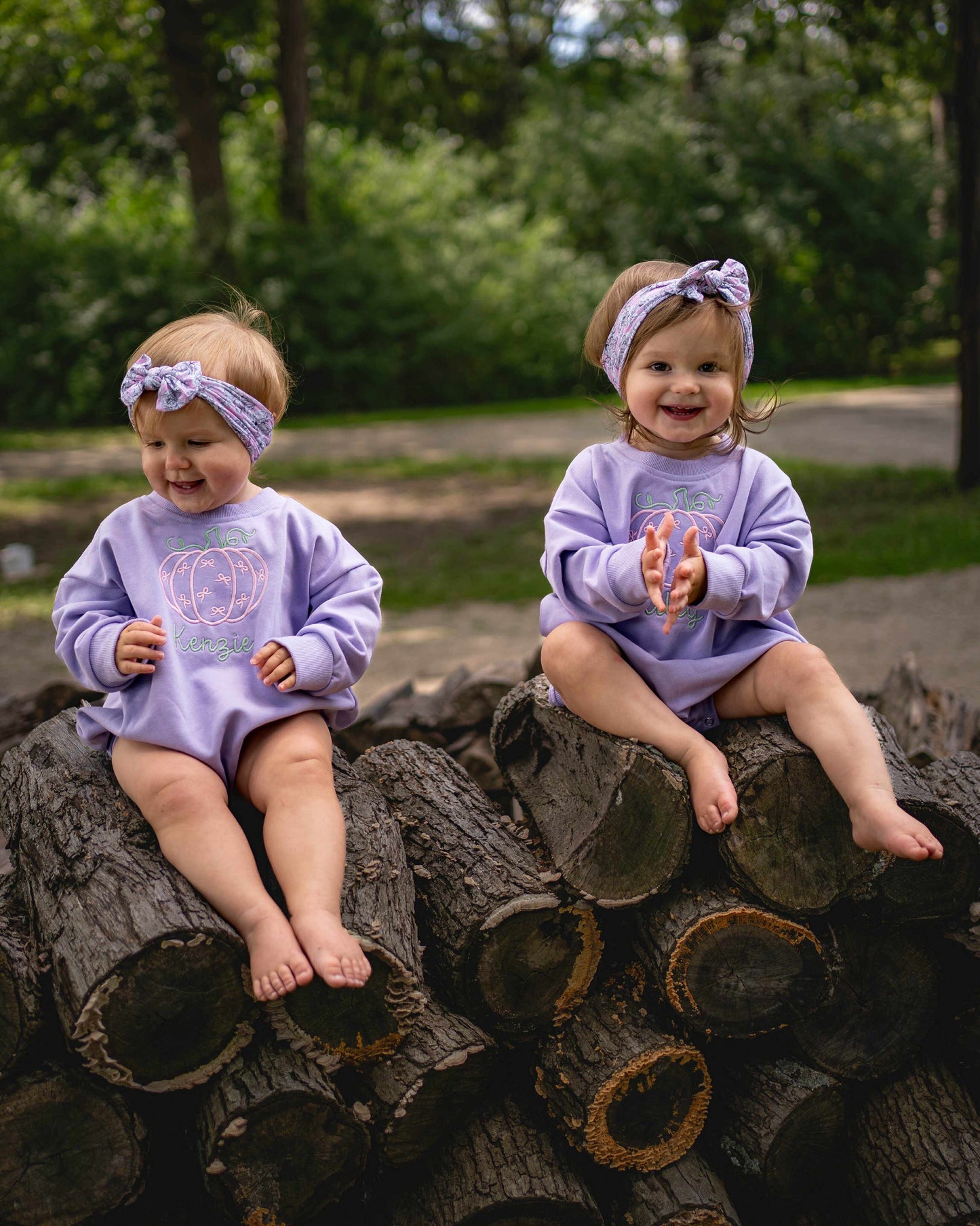 Custom Embroidered Bow Pumpkin Crewneck Sweatshirt or Bubble Romper - Blue or Purple