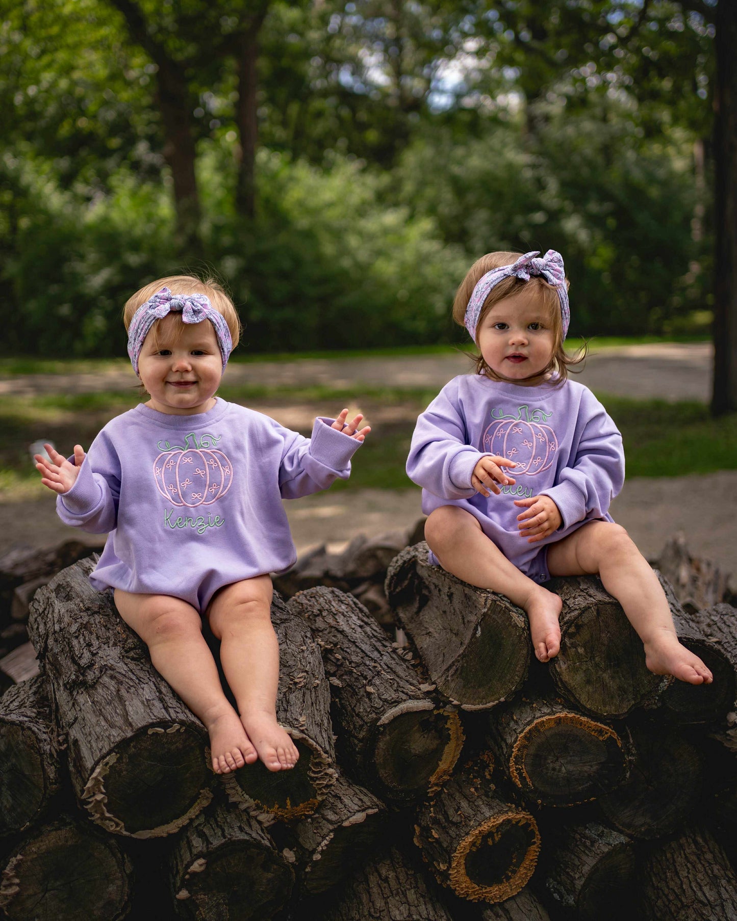 Custom Embroidered Bow Pumpkin Crewneck Sweatshirt or Bubble Romper - Blue or Purple