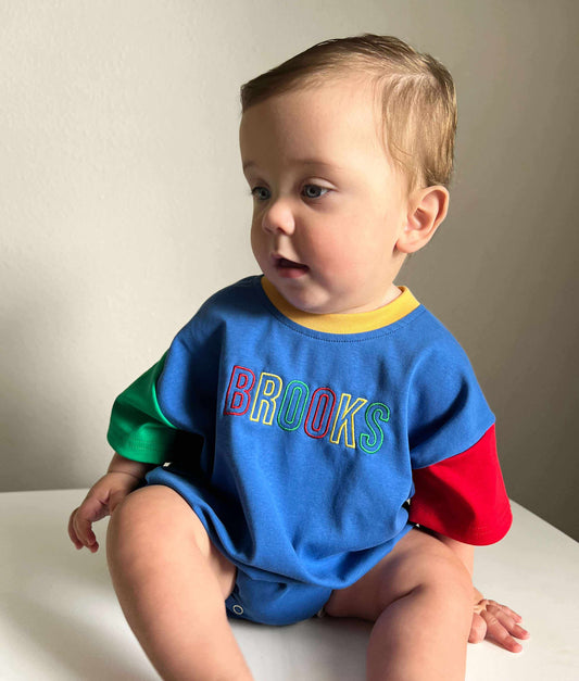Custom Embroidered 90s Colorblock T-Shirt Romper
