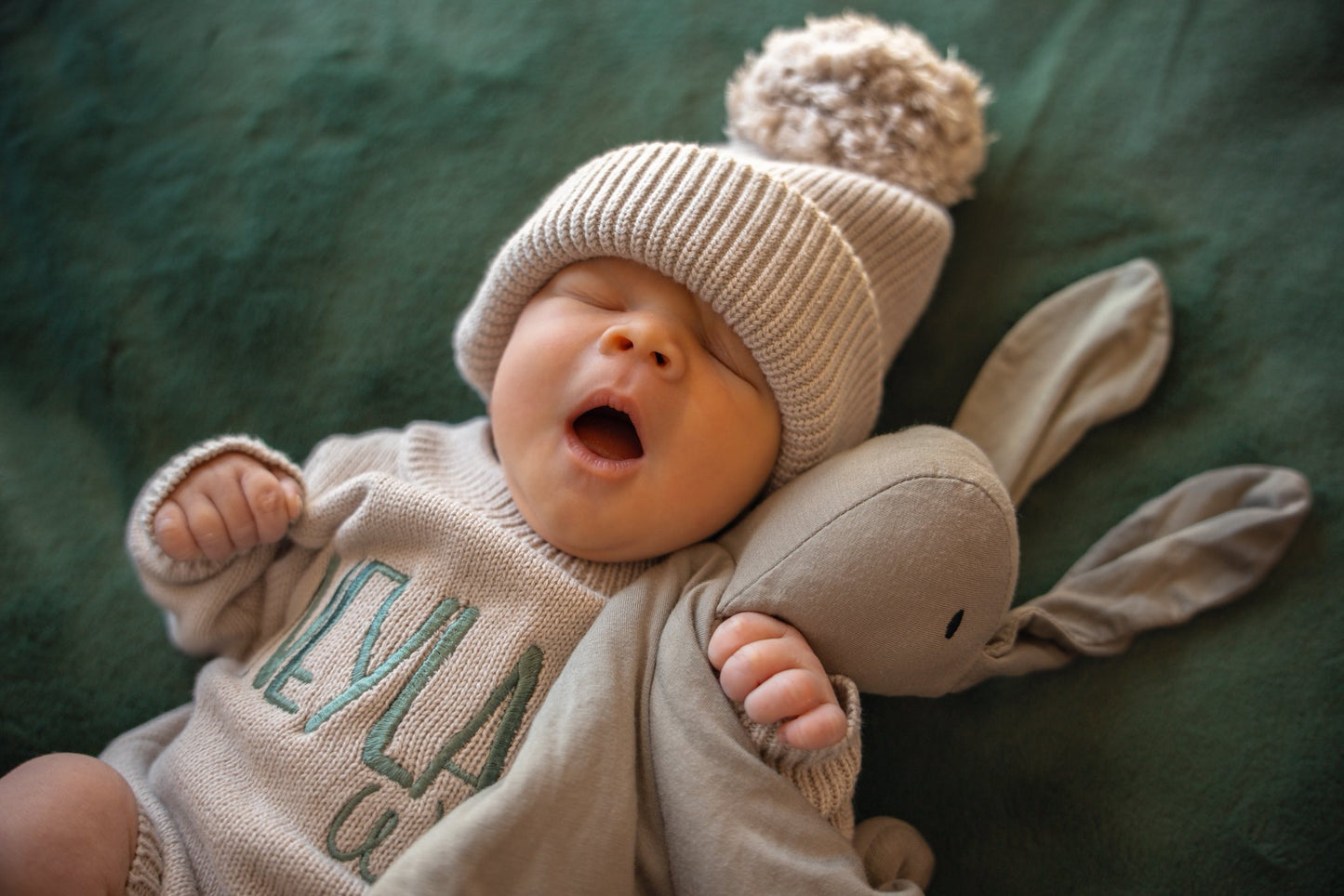 Custom Embroidered Knit Sweater Romper + Add-On Booties & Hat Set
