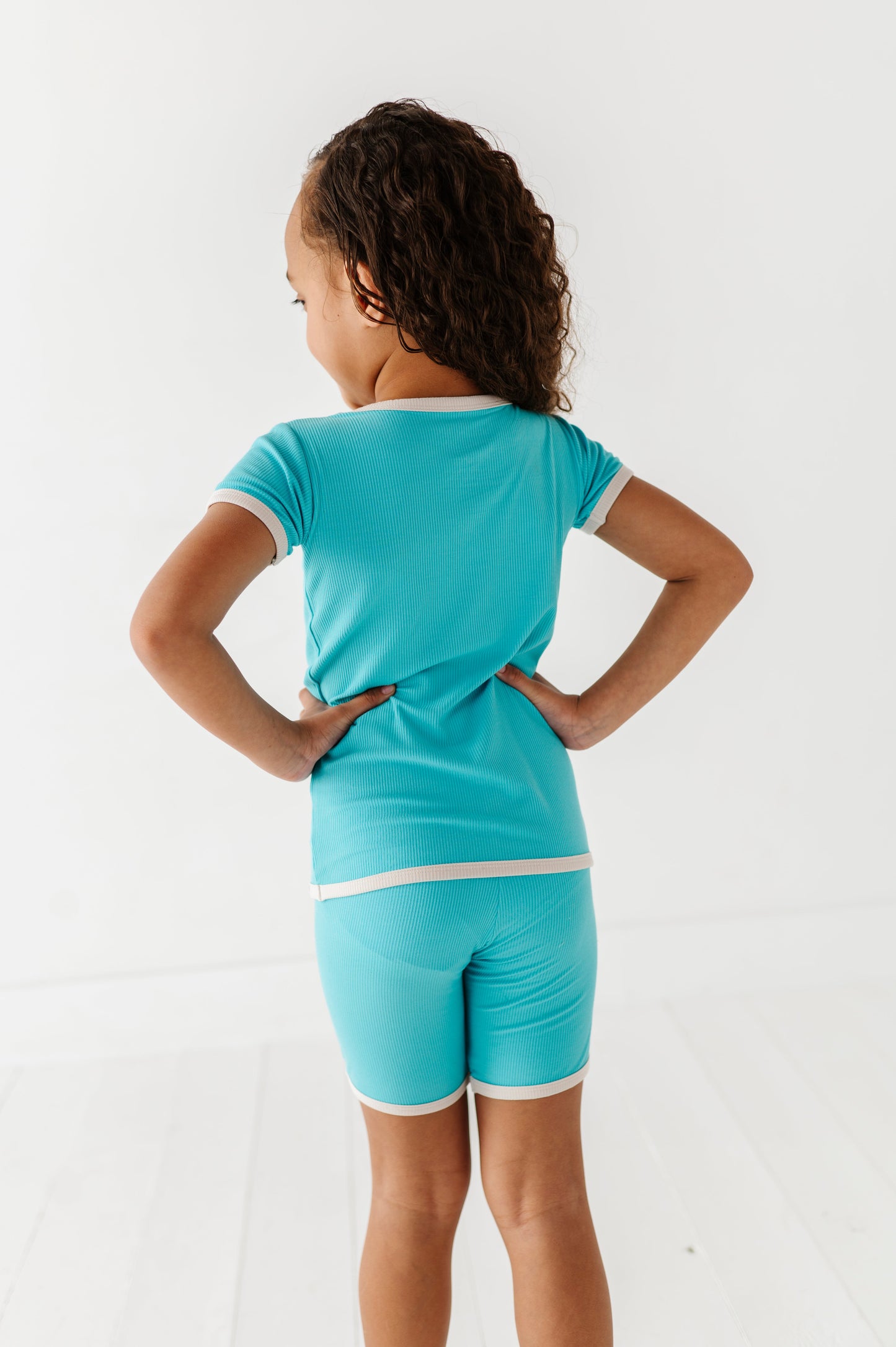 TURQUOISE | Tee + Biker Shorts RIB SET