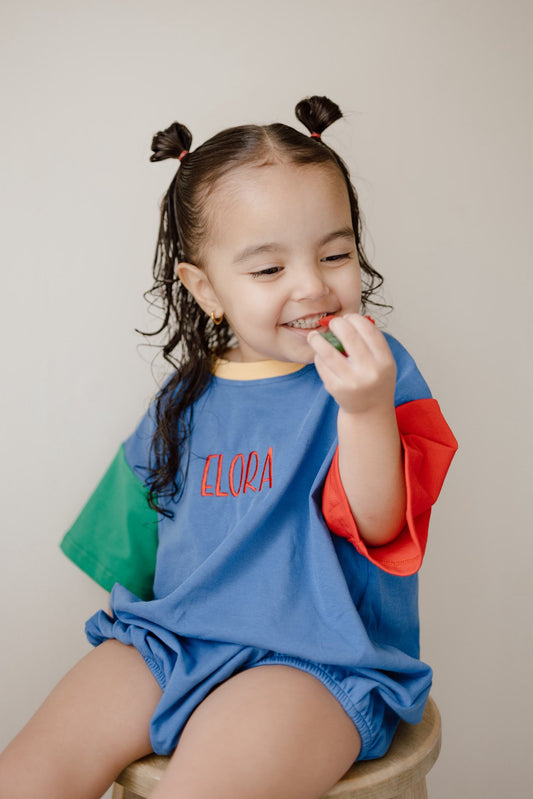 Custom Embroidered 90s Colorblock T-Shirt Romper