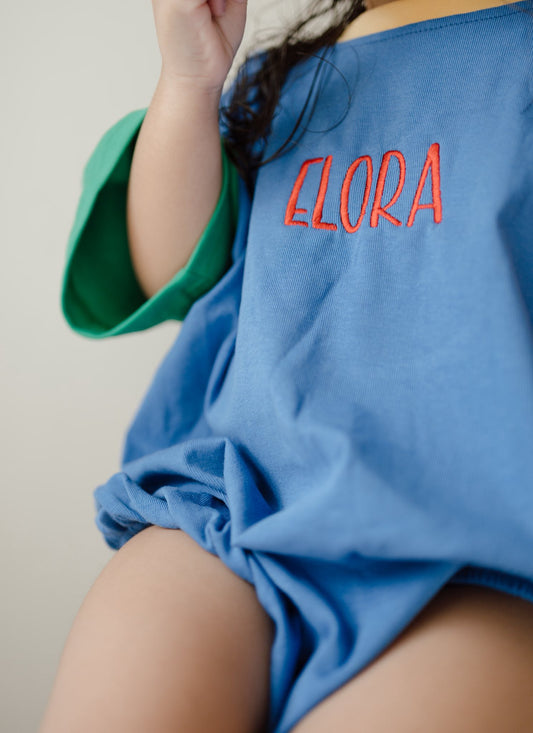 Custom Embroidered 90s Colorblock T-Shirt Romper