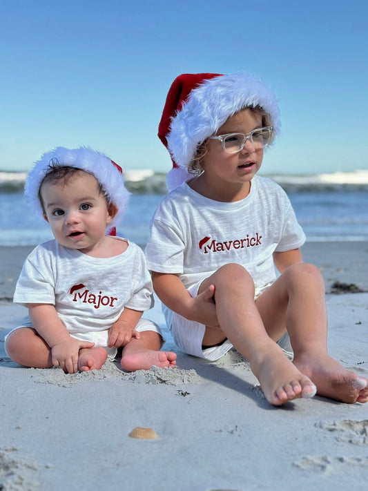 Custom Embroidered Christmas Organic Cotton Shorts Set - Santa Hat