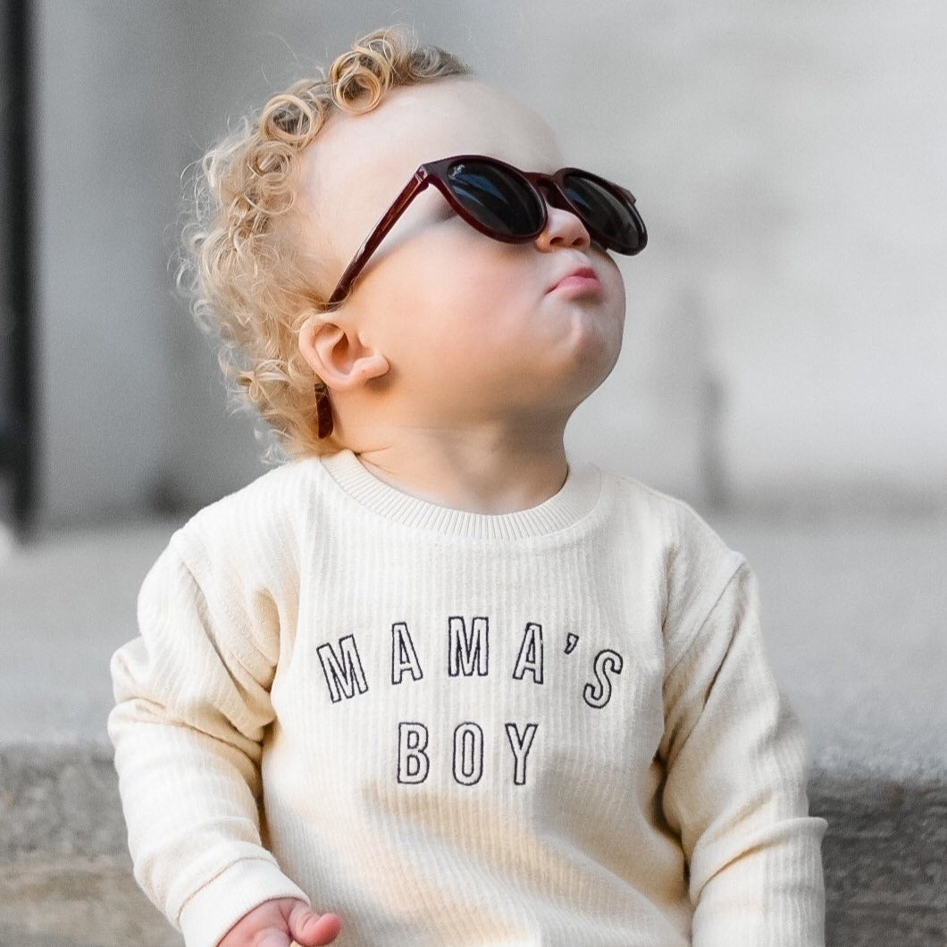 Mama's Boy Embroidered Outline Corded Crewneck - Ivory