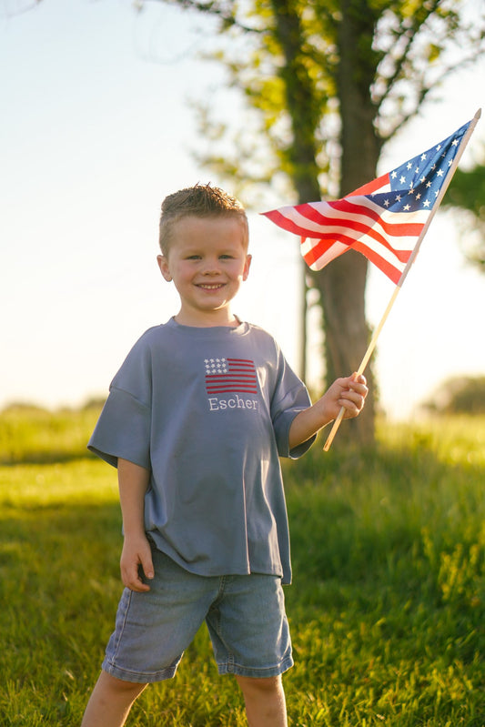 Custom Embroidered Blue 4th of July Tee - pick your design!