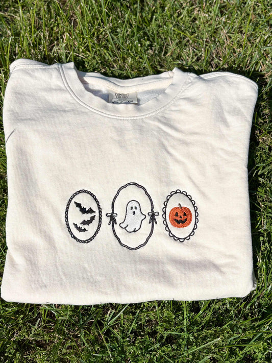 Embroidered Women's Vintage Halloween on Comfort Colors Tee or Crewneck