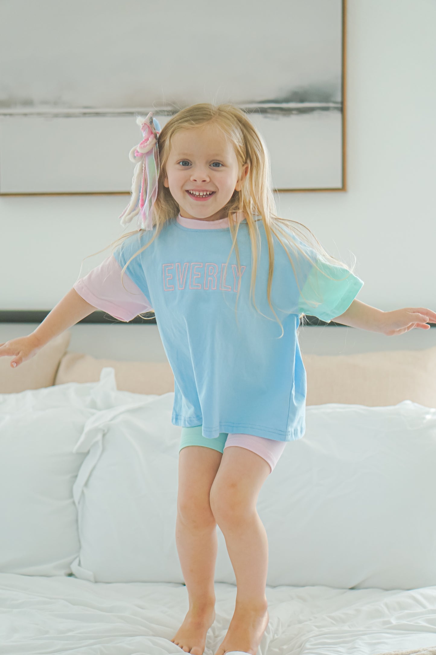 Custom Embroidered Colorblock Tee and Biker Shorts Set