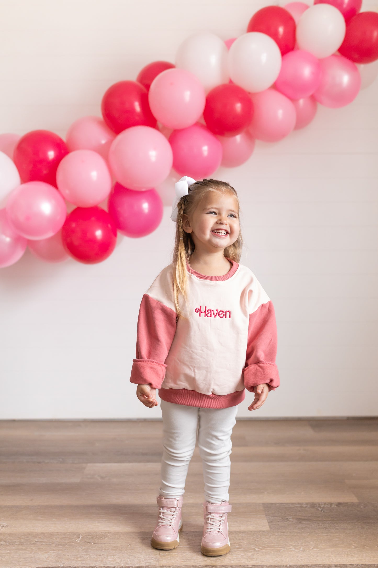 Custom Embroidered Pink Colorblock Sweatshirt or Sweatshirt Romper