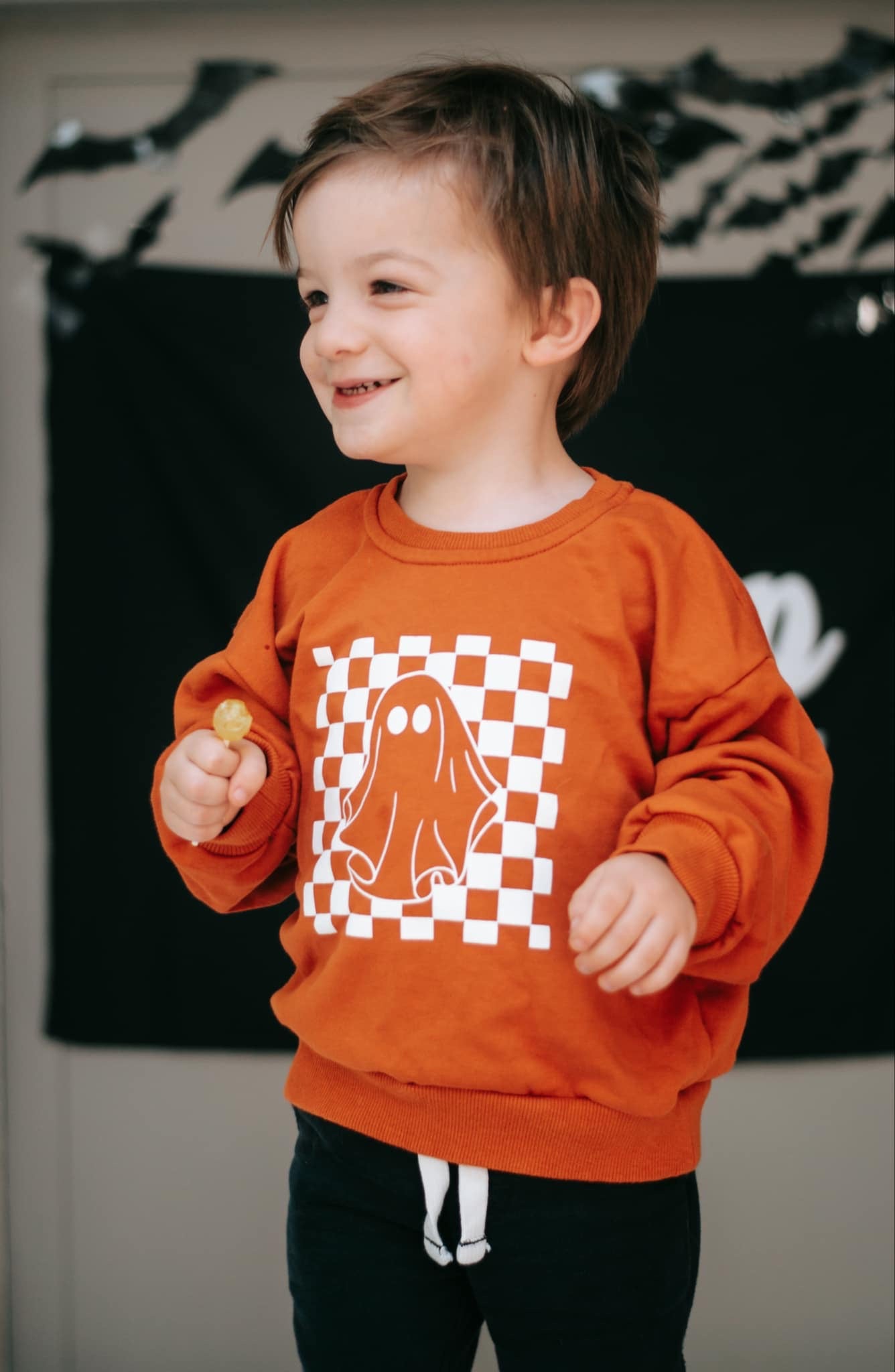 Kariertes Ghost-Sweatshirt mit Rundhalsausschnitt - Orange