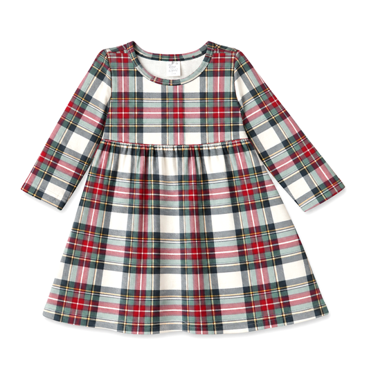 Girls Christmas Plaid Dress – Soft Bamboo Holiday Outfit