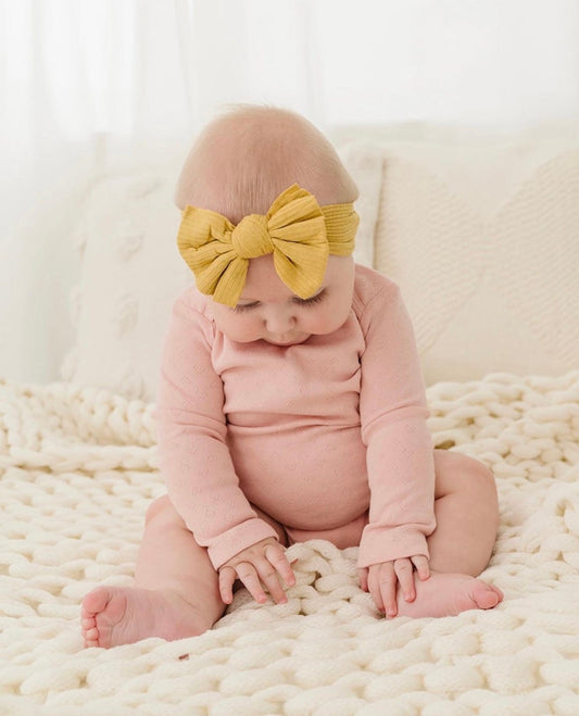Mustard Ribbed Bow Headband