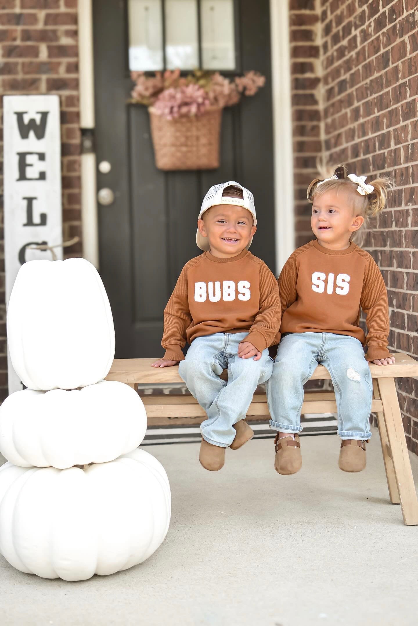 Sis Chenille Child Waffle Sleeve Crewneck - Faded Autumn