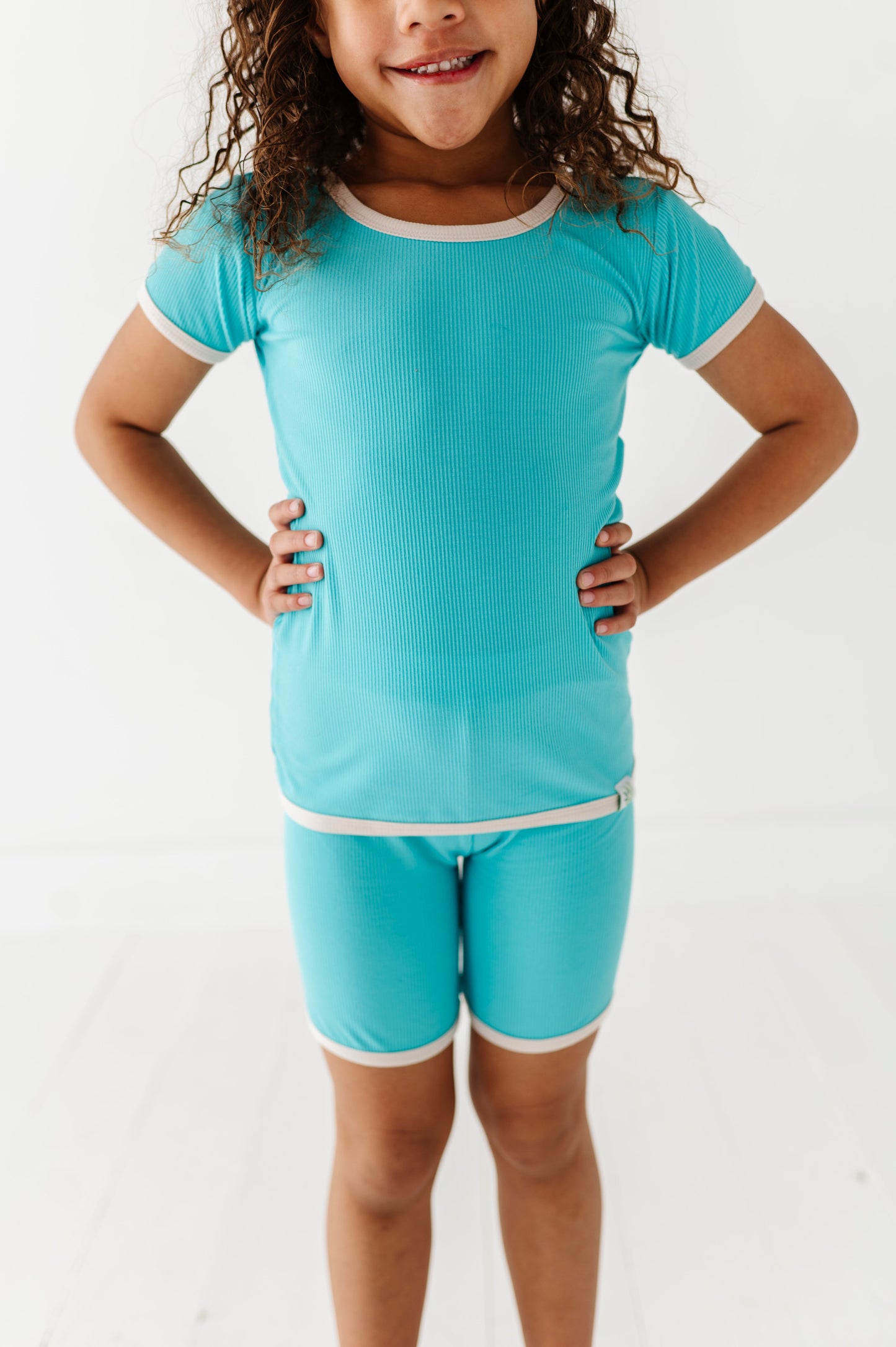TURQUOISE | Tee + Biker Shorts RIB SET