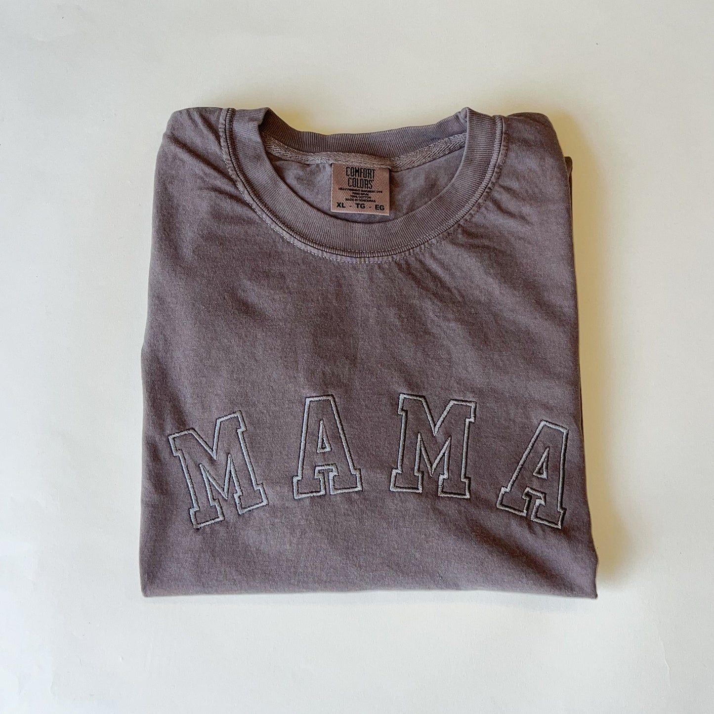 Neutral Mama Tee - Embroidered Varsity Design - Tonal