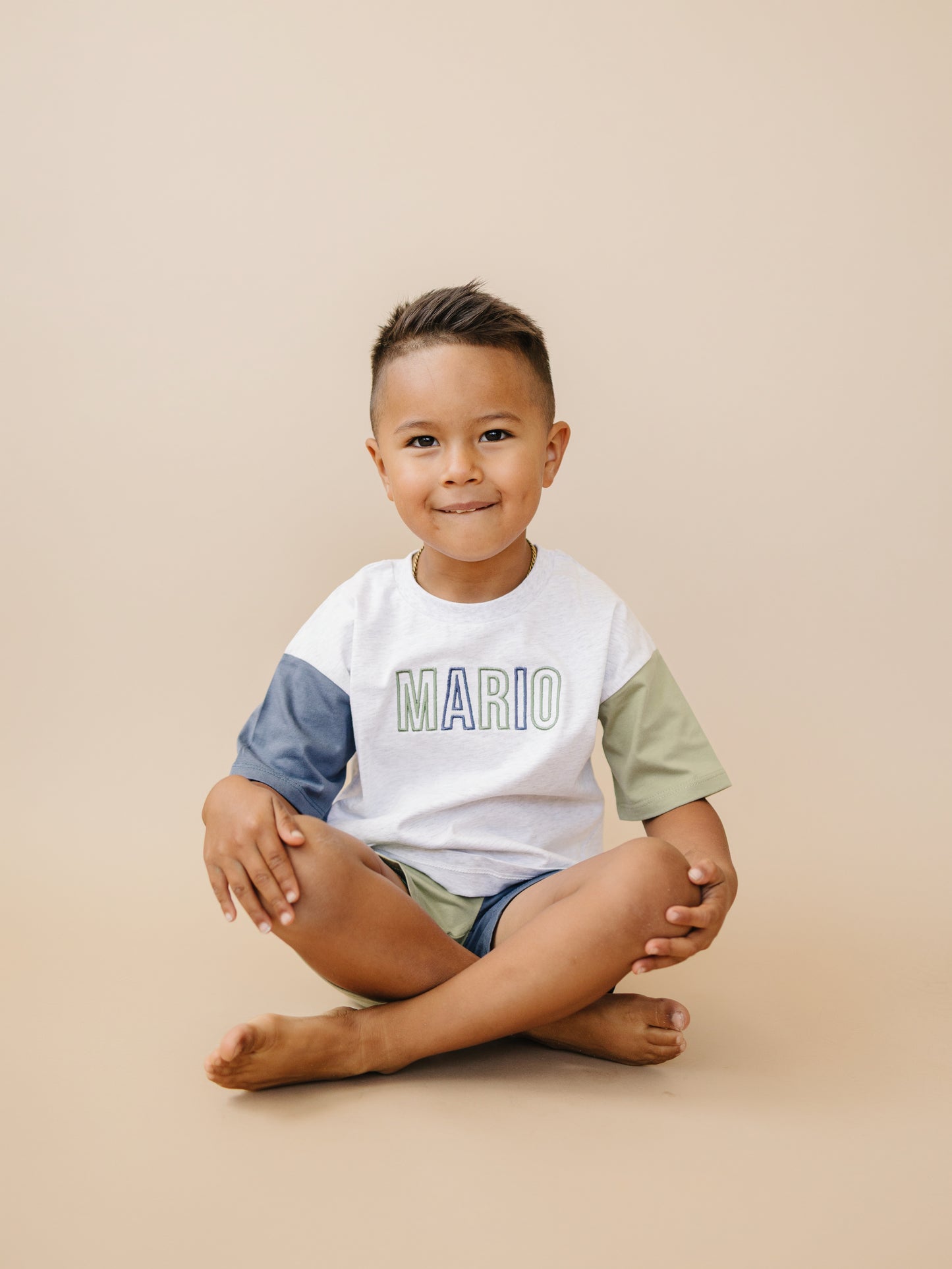 Custom Embroidery Colorblock Oversized Tee and Shorts Set