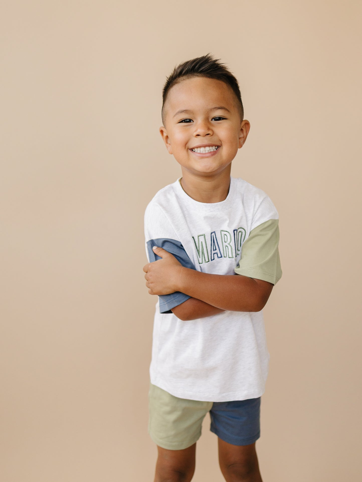 Custom Embroidery Colorblock Oversized Tee and Shorts Set