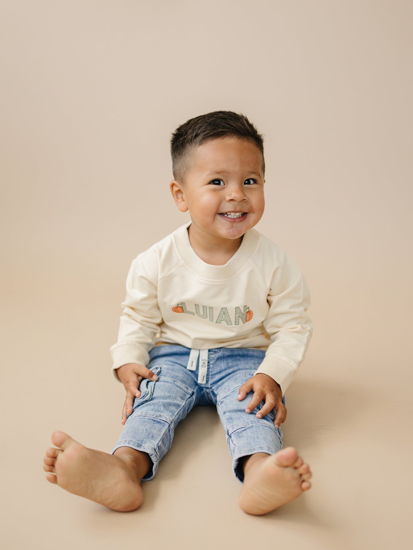 Custom Embroidered Organic Cotton Crewneck Sweatshirt - Pumpkin Letters