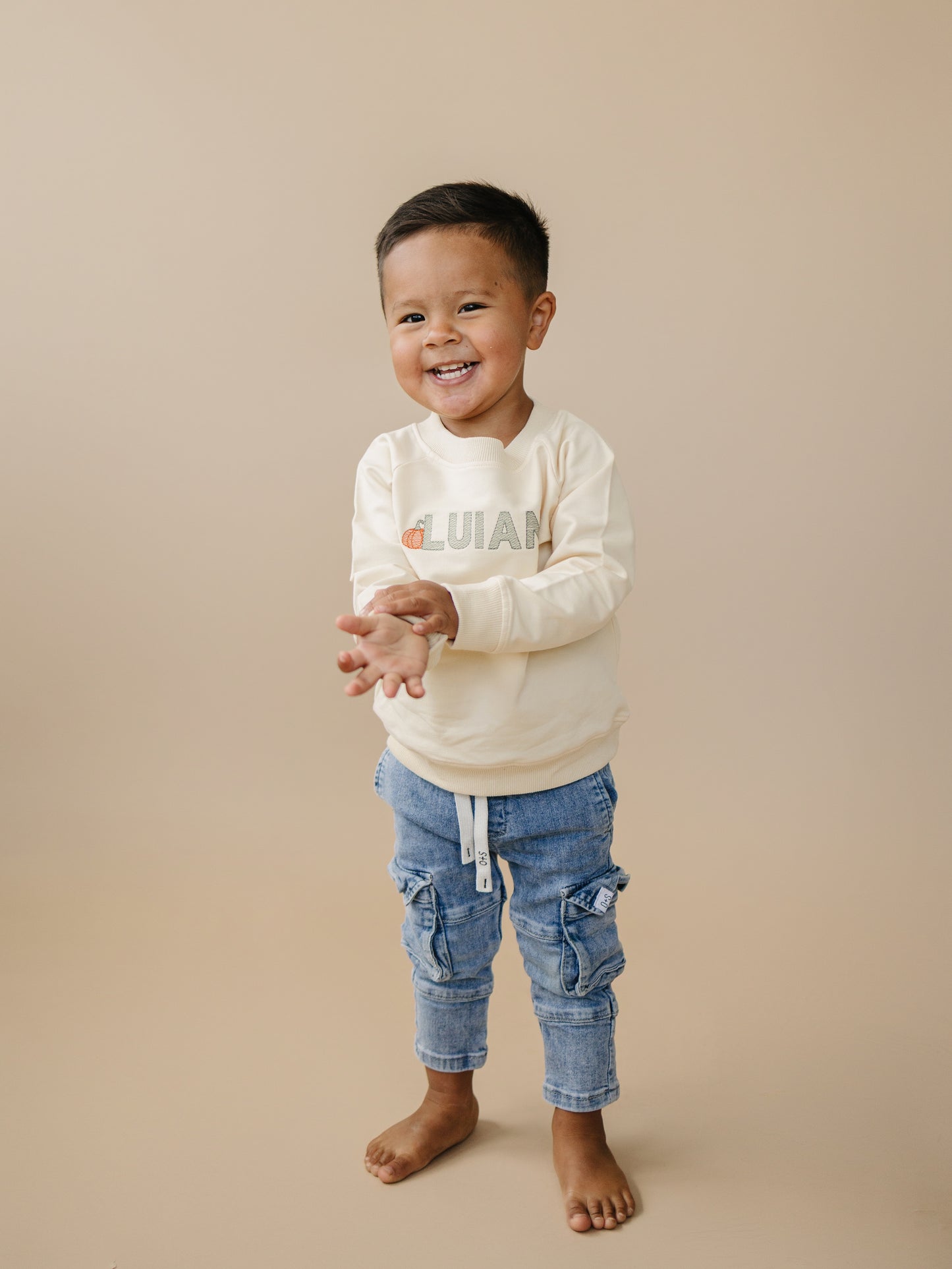 Custom Embroidered Organic Cotton Crewneck Sweatshirt - Pumpkin Letters