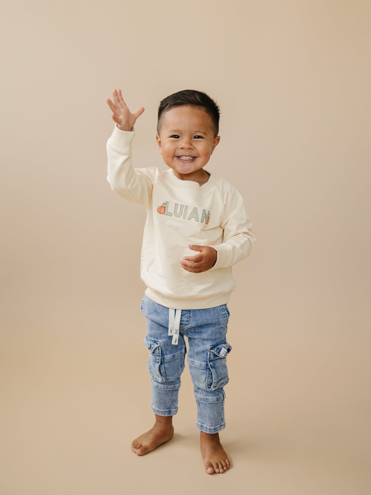 Custom Embroidered Organic Cotton Crewneck Sweatshirt - Pumpkin Letters