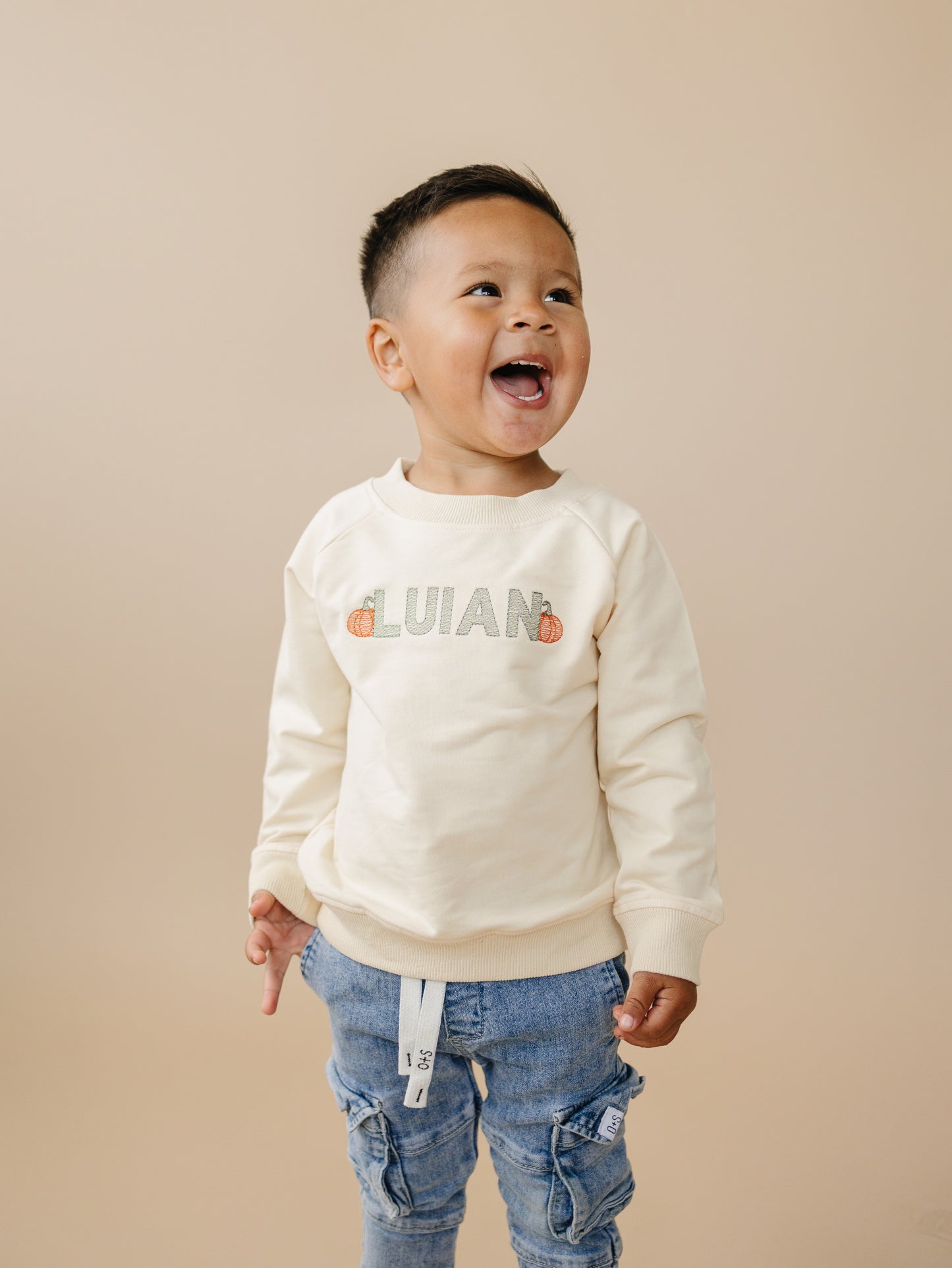 Custom Embroidered Organic Cotton Crewneck Sweatshirt - Pumpkin Letters