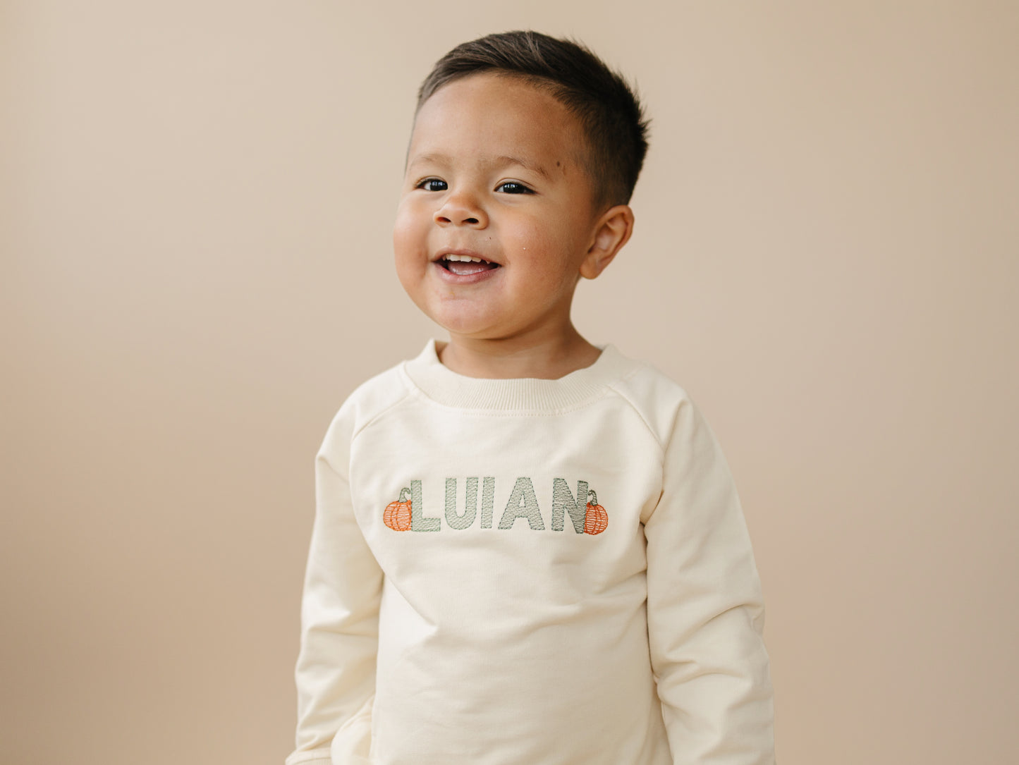 Custom Embroidered Organic Cotton Crewneck Sweatshirt - Pumpkin Letters