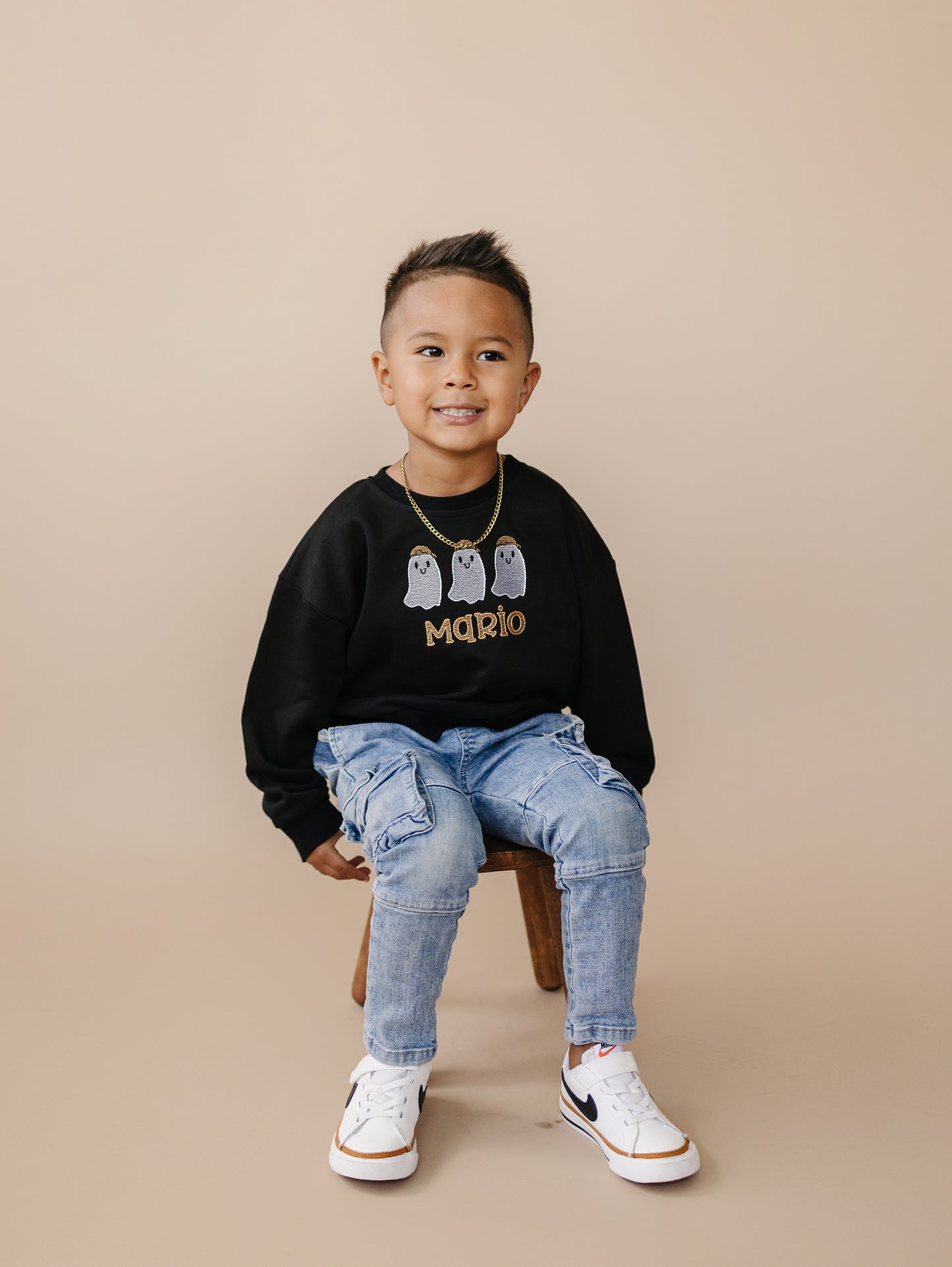Custom Embroidered Black Halloween Sweatshirt, Tee or Bubble Romper - Ghosts