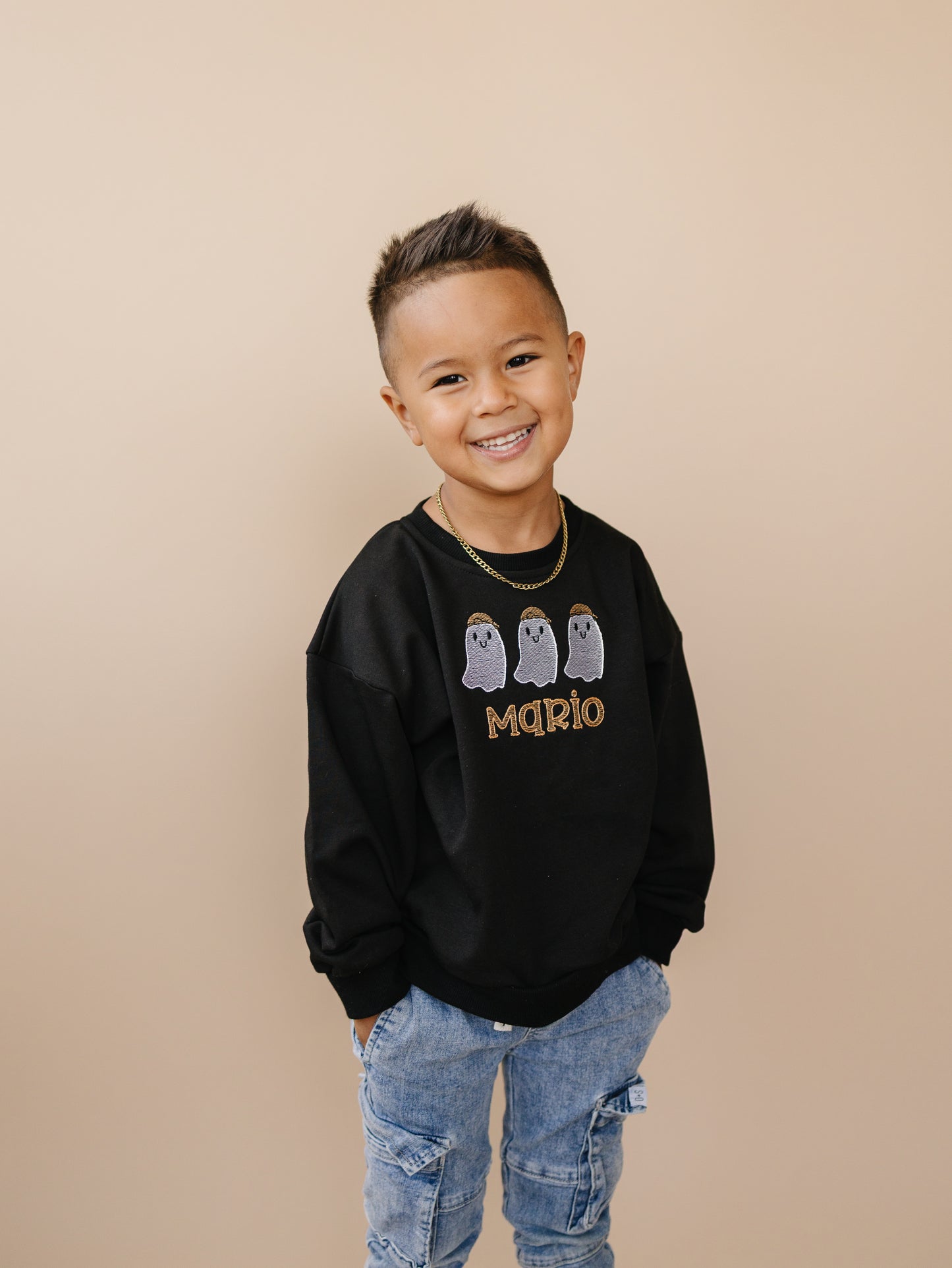 Custom Embroidered Black Halloween Sweatshirt, Tee or Bubble Romper - Ghosts