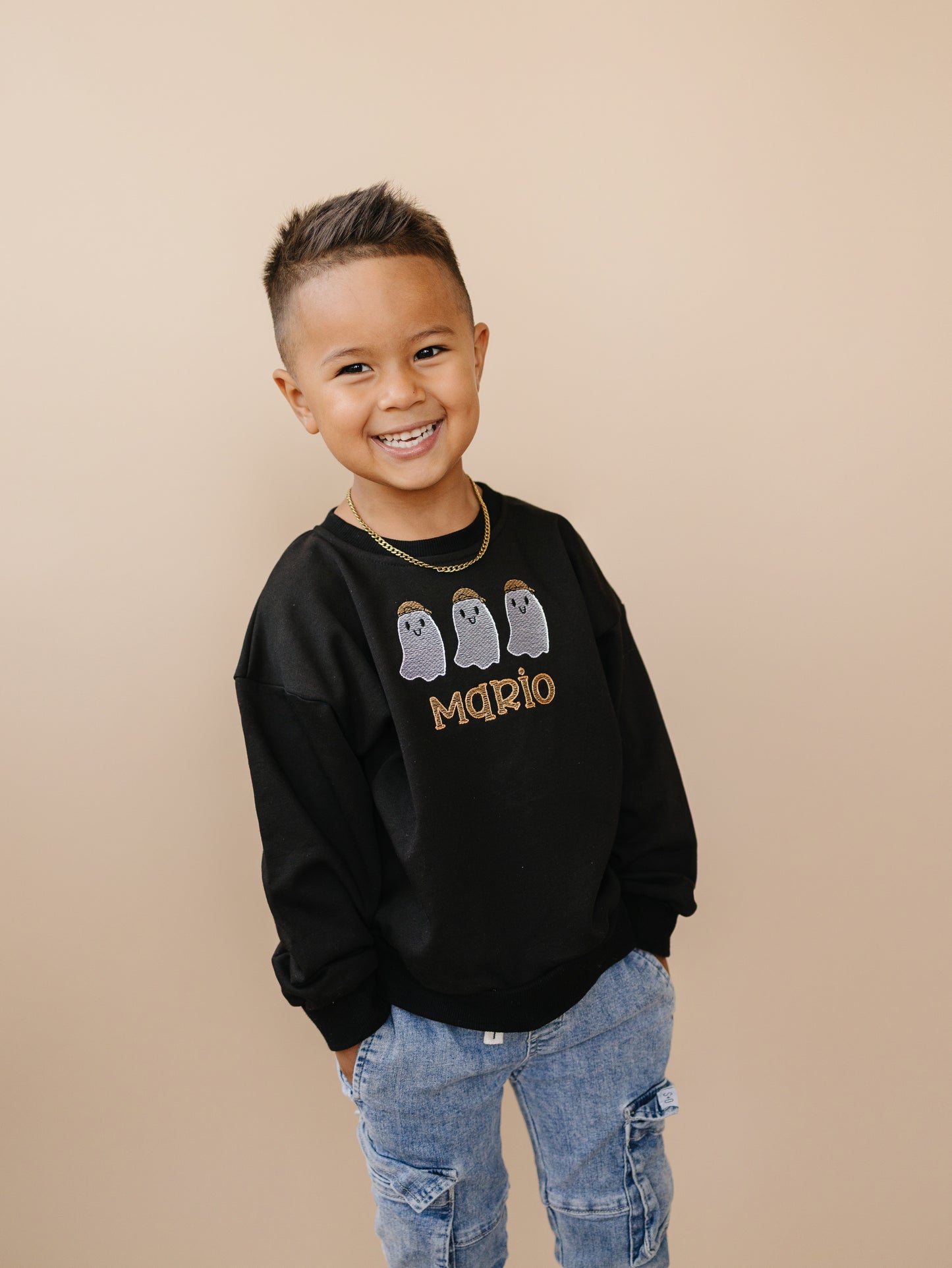Custom Embroidered Black Halloween Sweatshirt, Tee or Bubble Romper - Ghosts